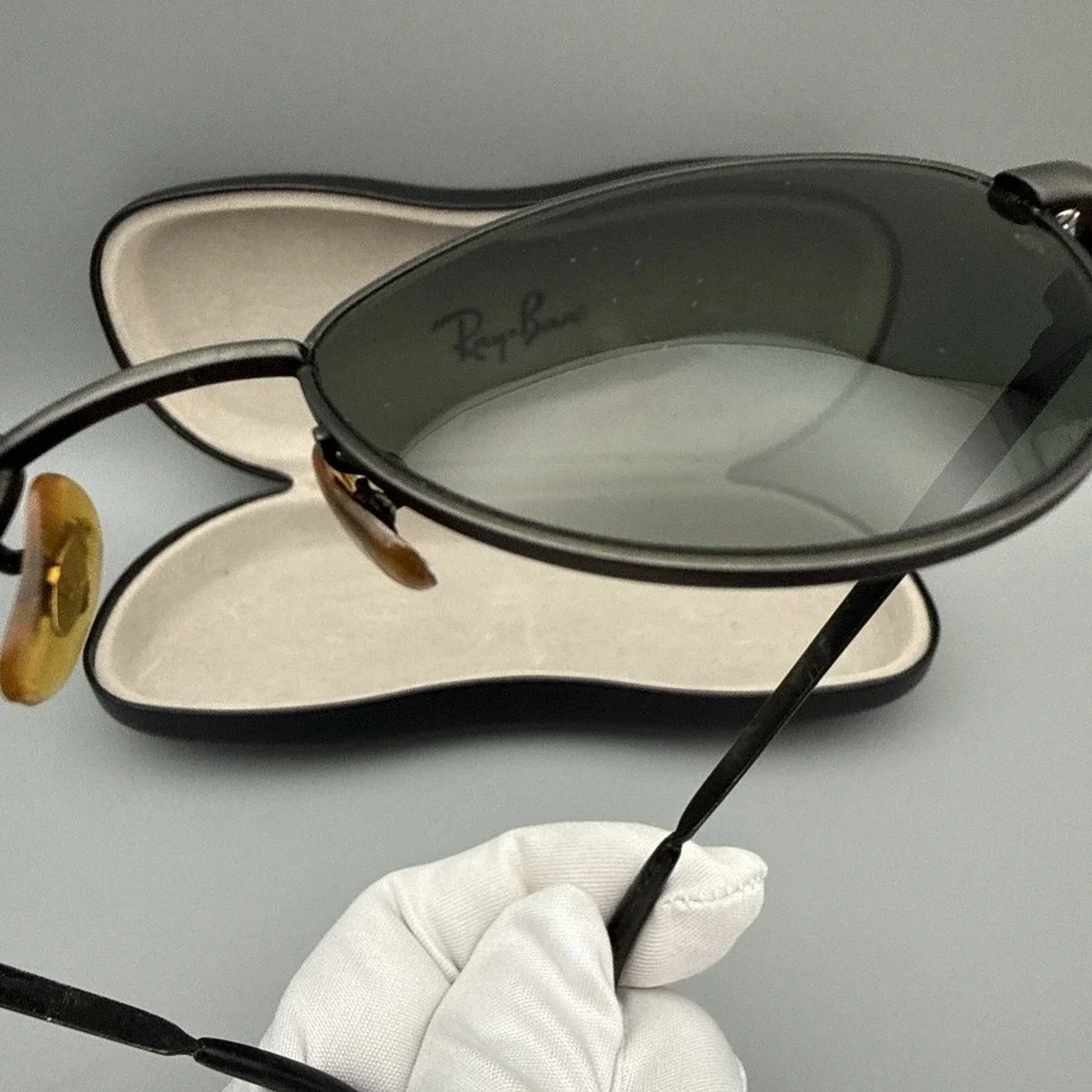 Ray Ban Bausch & Lomb Vintage W2193 Authentic Sunglasses Black Metal/Green Lens
